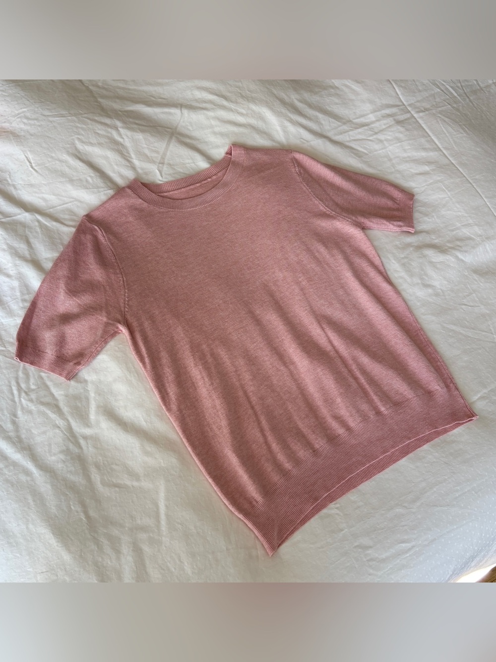 Cashmere Blend Ultra Soft Classic Short Sleeve Sweater Knit Top in Rose Pink